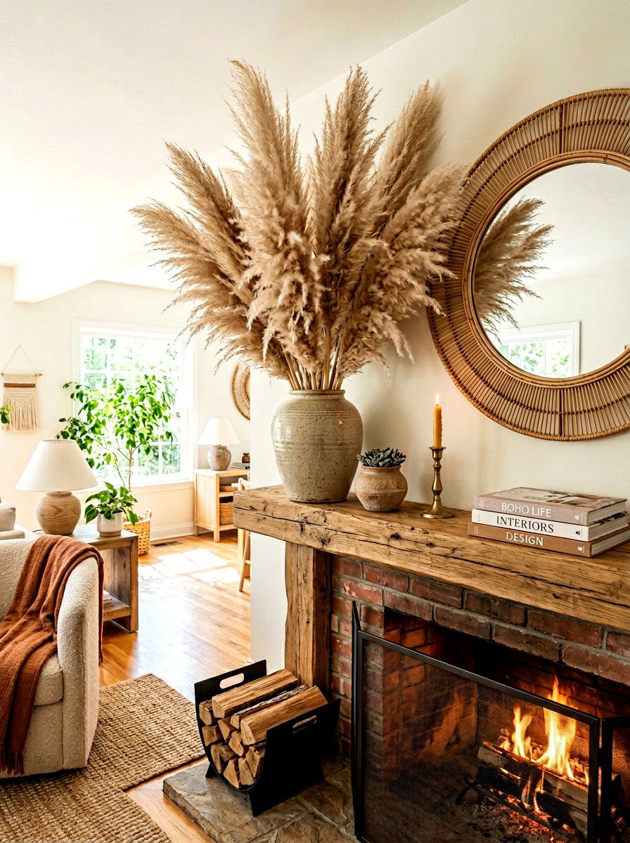 Dried pampas grass - 30 mantel decor ideas