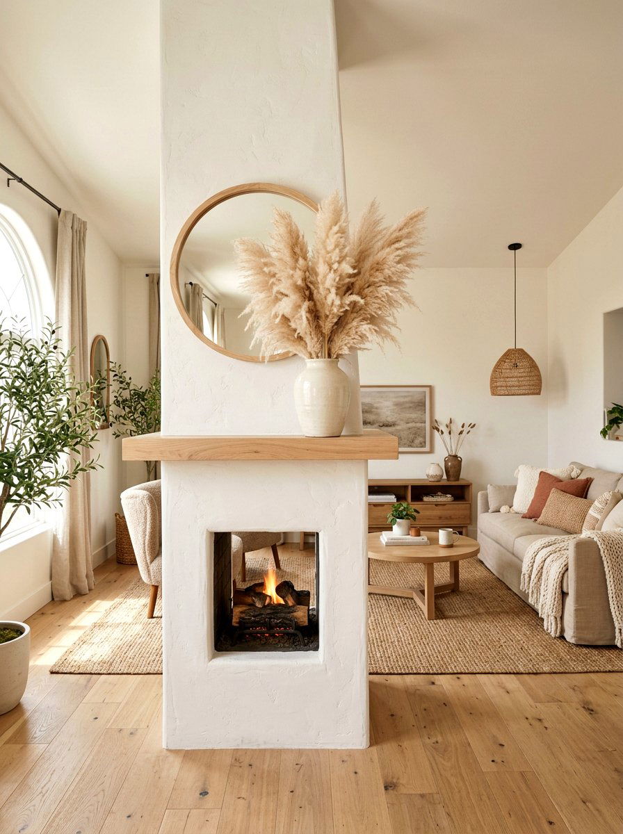 Dried pampas grass - 30 mantel shelfie ideas
