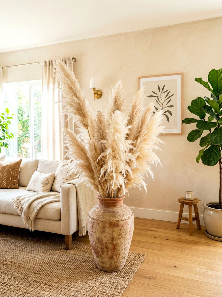 Dried pampas grass decor - 30 earthy entryway ideas