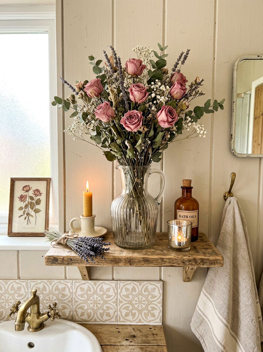 Dried rose bathroom arrangement - 30 coquette bathroom ideas