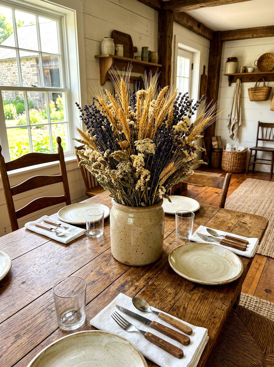 Dried wheat and floral arrangement - 30 Thanksgiving brunch table ideas