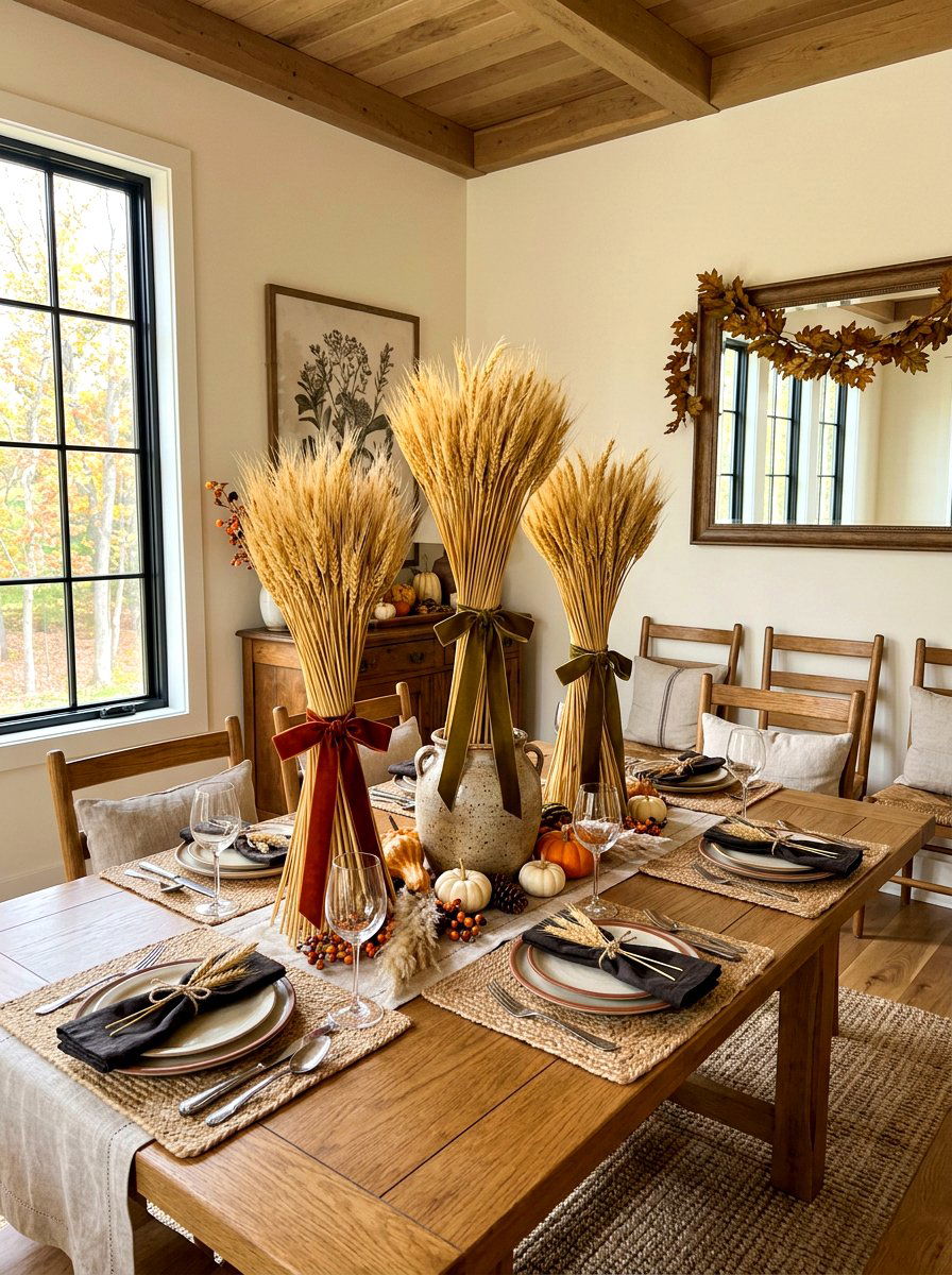 Dried wheat bundle decor - 30 fall dinner party home ideas