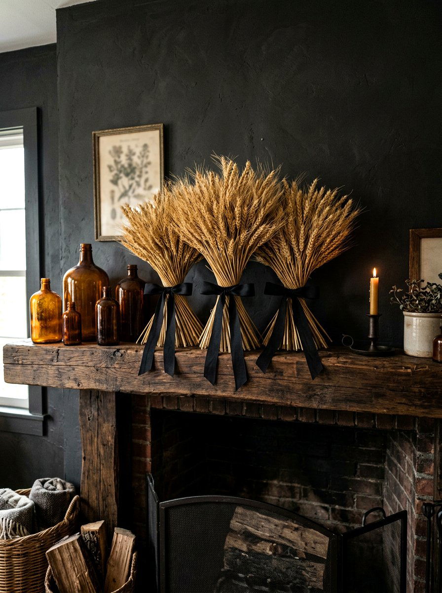 Dried wheat bundles - 30 moody mantel fall ideas