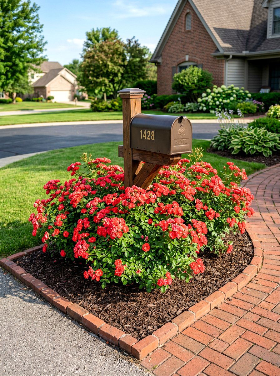 Drift Rose Mailbox Display - 30 mailbox flower bed ideas