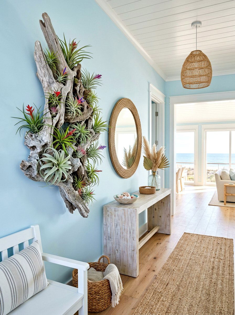 Driftwood Air Plant Display - 30 wall planter entryway ideas