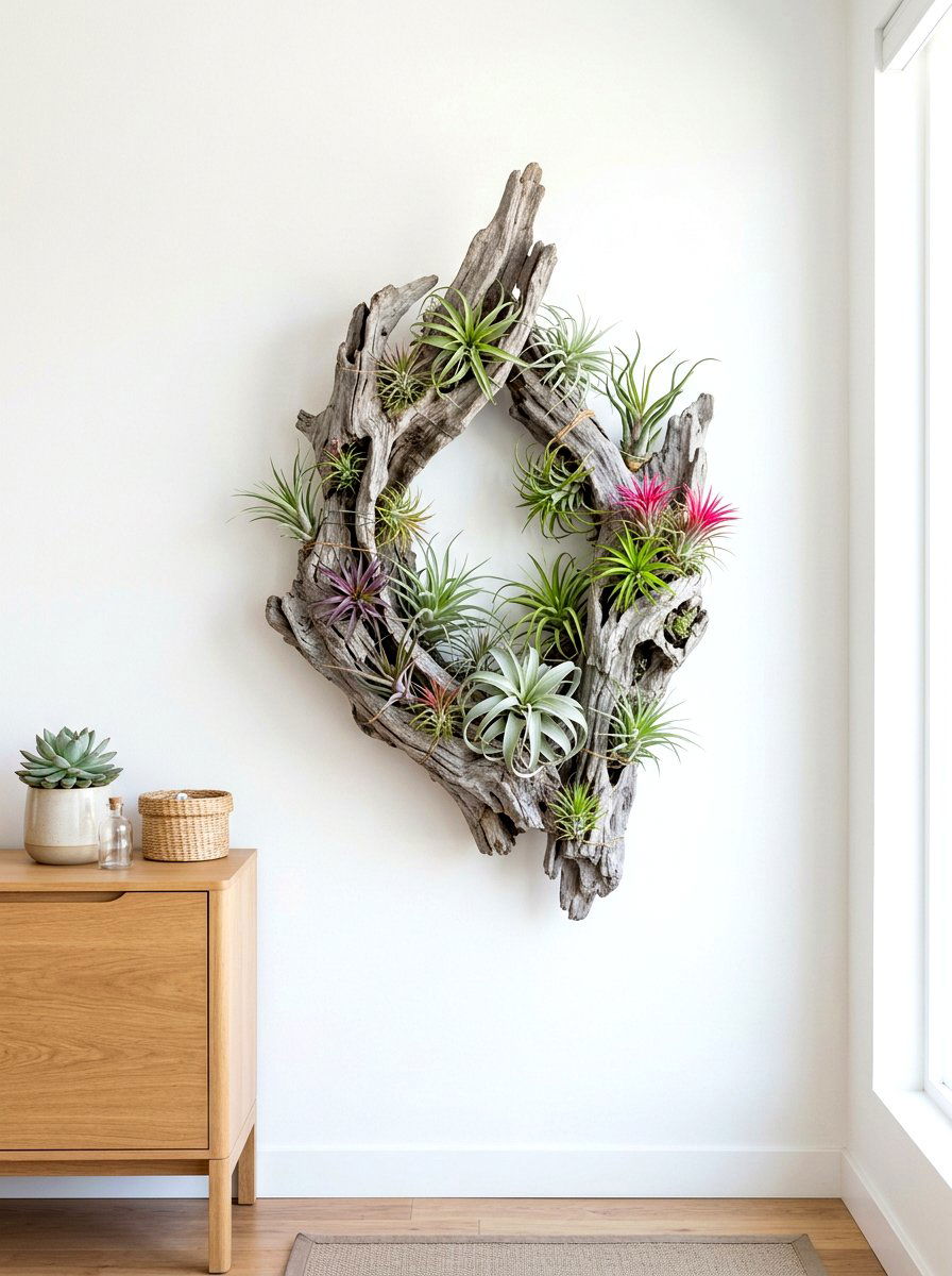 Driftwood Air Plant Garden - 30 hanging wall garden ideas