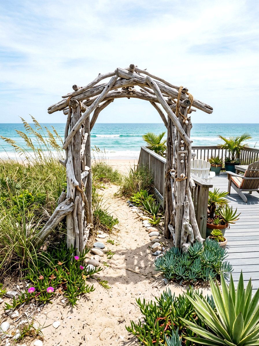Driftwood Beach Style Garden Arbor - 30 arbor garden entrance ideas