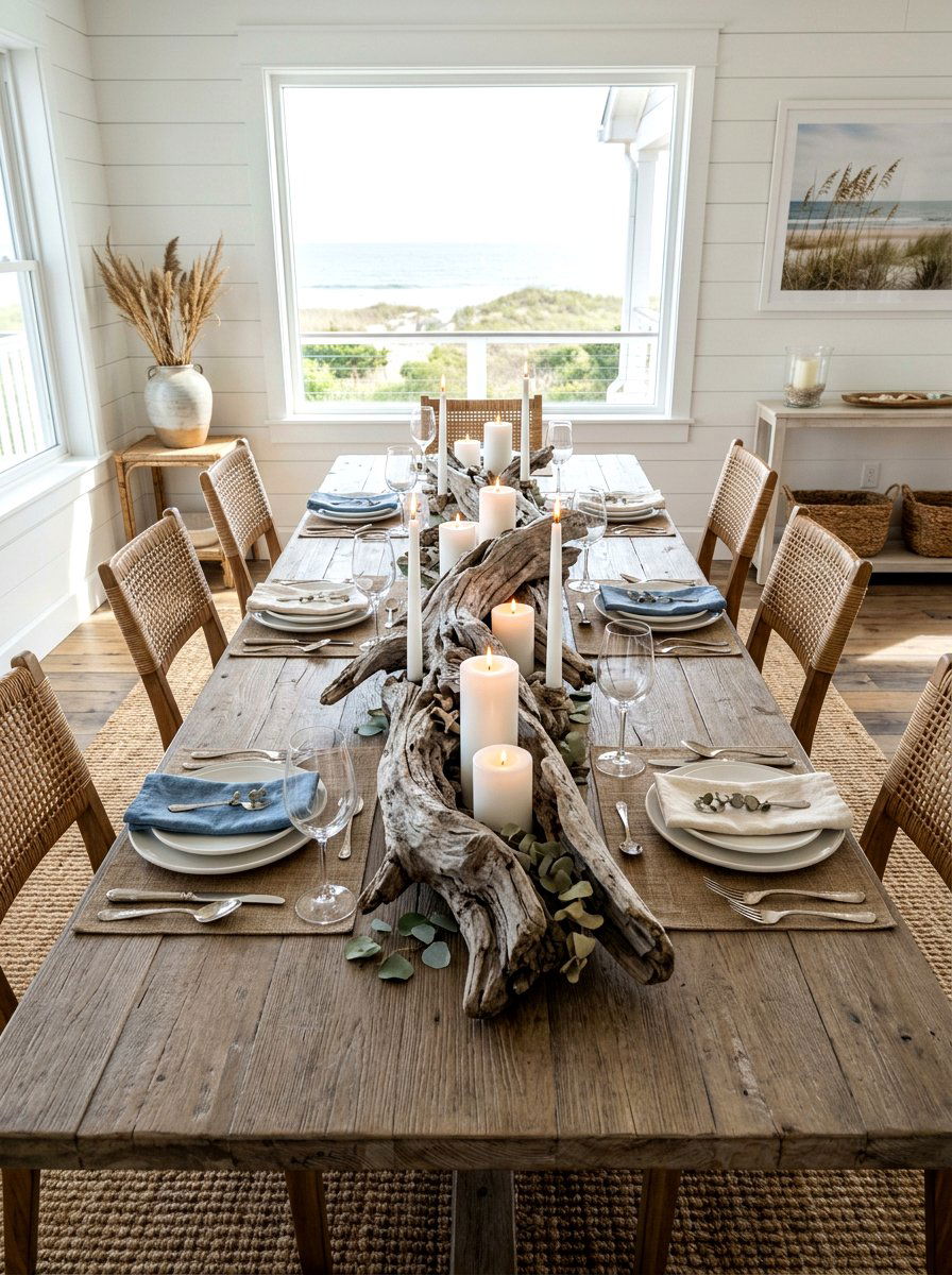 Driftwood Candle Centerpiece - 30 candle decor ideas