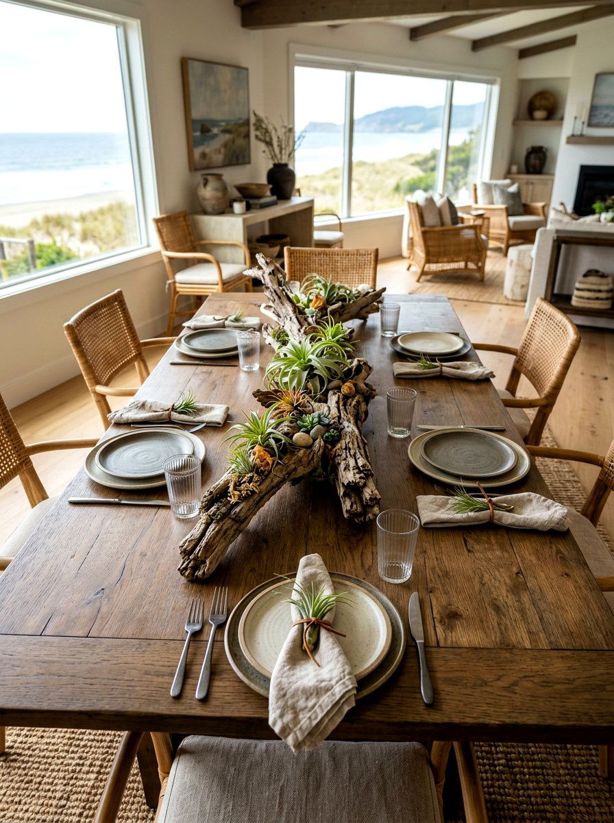 Driftwood Centerpiece Table - 30 seafood dinner table ideas aesthetic