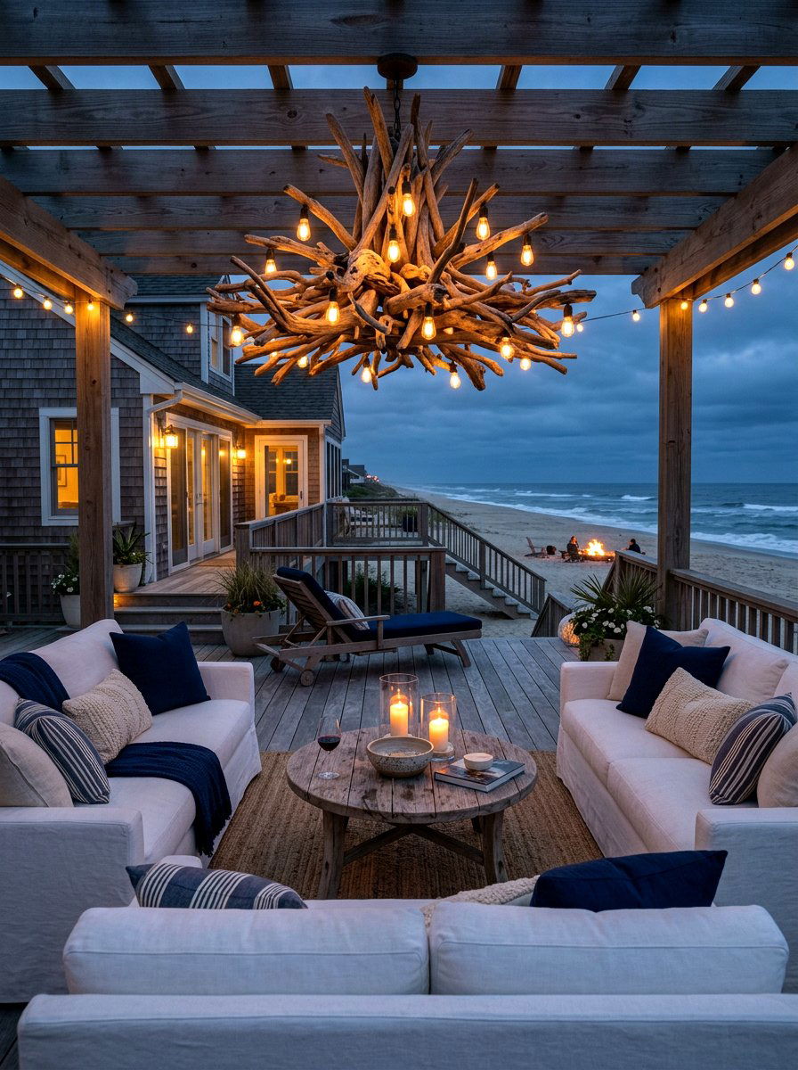 Driftwood Coastal Outdoor Chandelier - 30 outdoor chandelier ideas