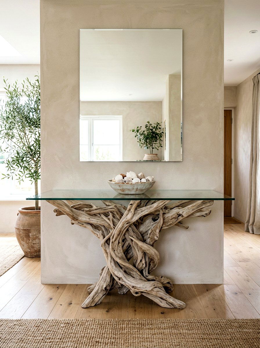Driftwood Console Table - 30 coastal entryway ideas