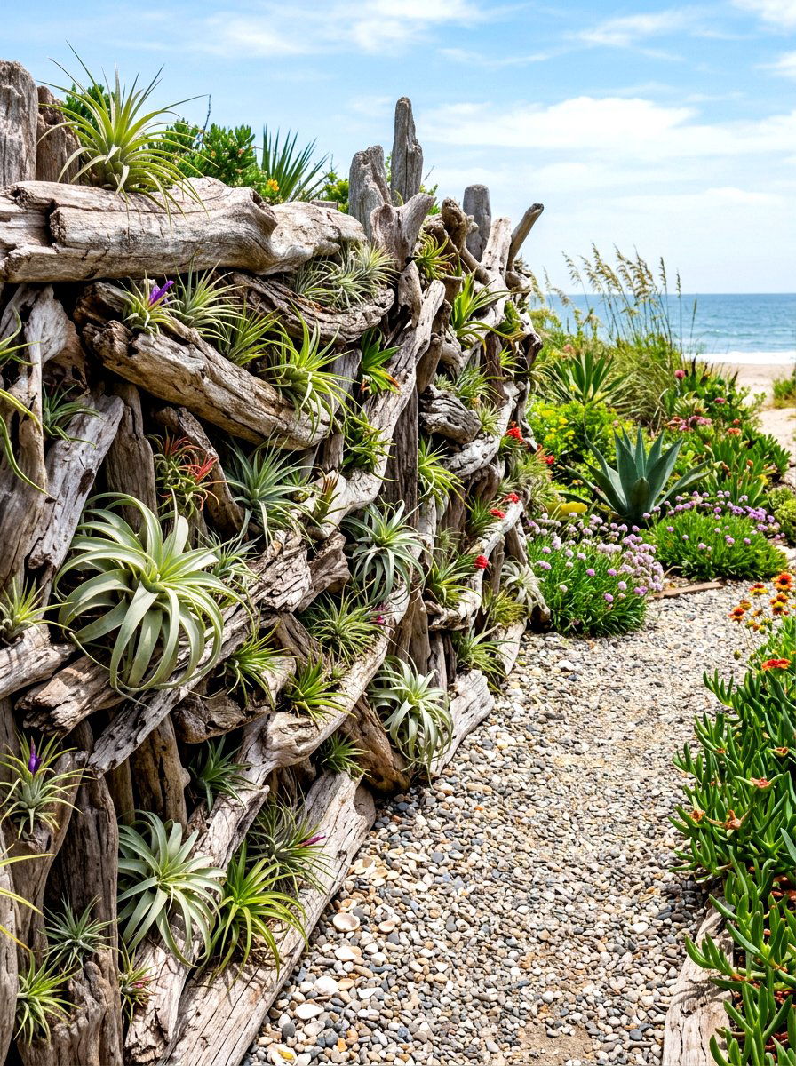 Driftwood Fence Planter Wall - 30 fence vertical garden ideas