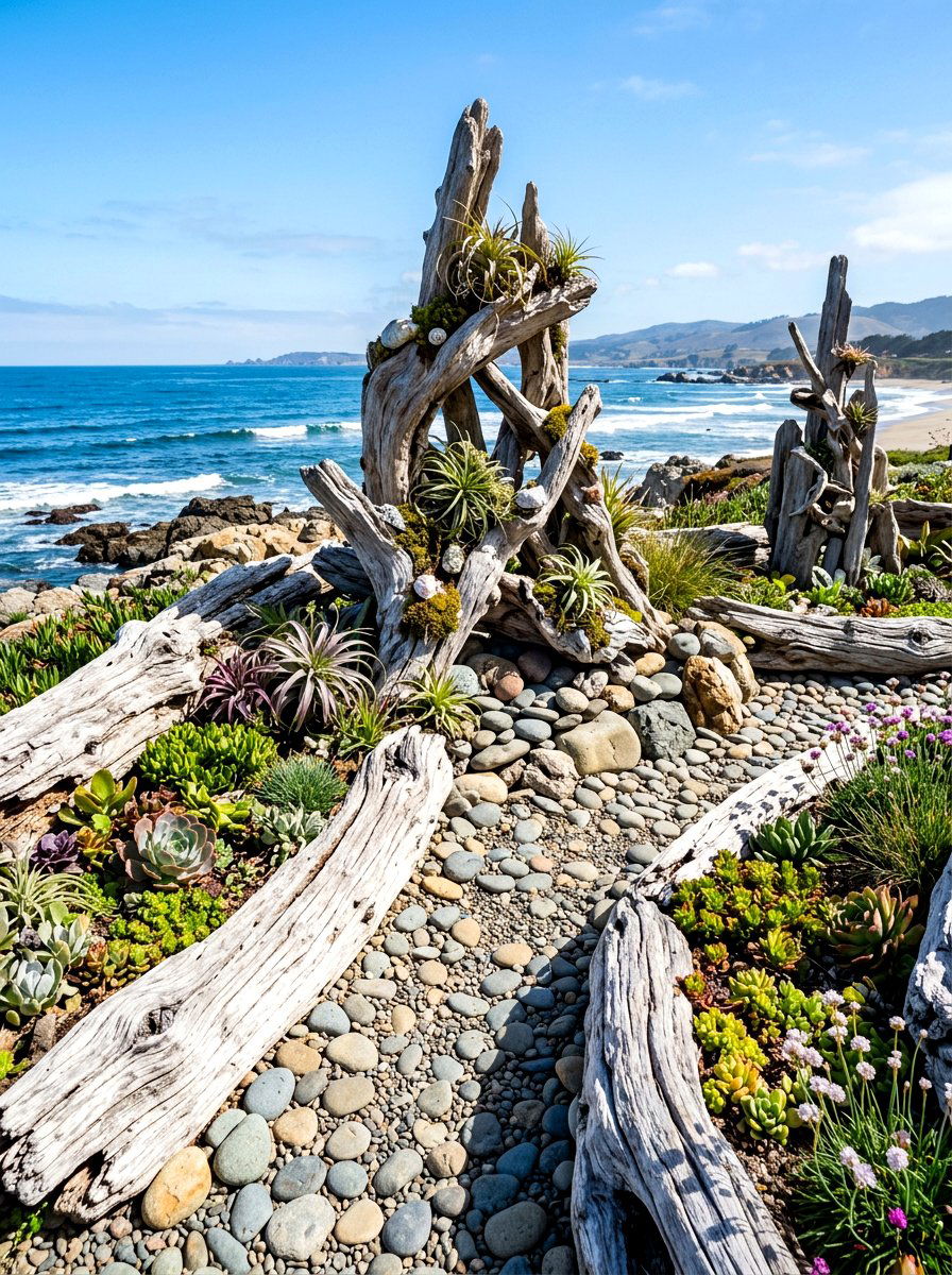 Driftwood Garden Art Design - 30 coastal backyard ideas