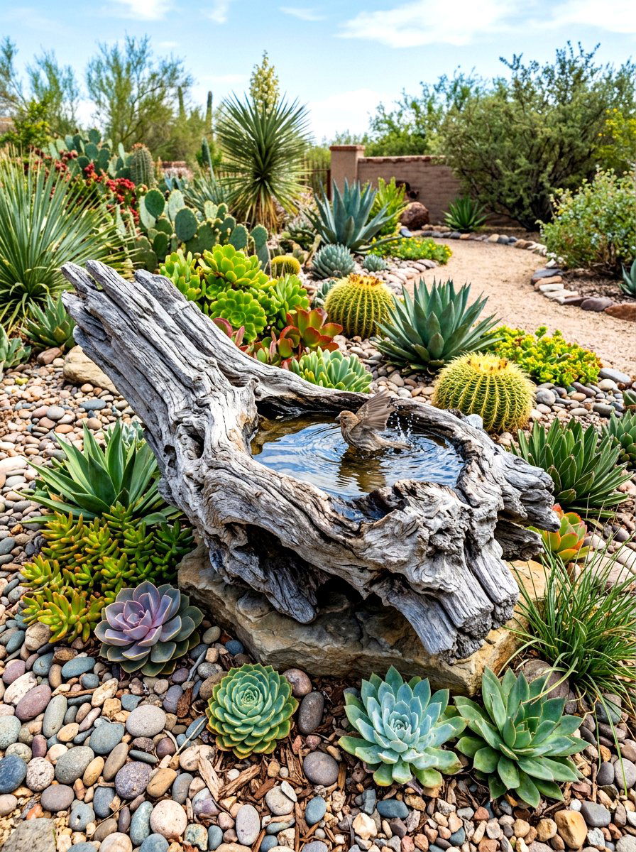Driftwood Garden Bird Bath - 30 bird bath ideas