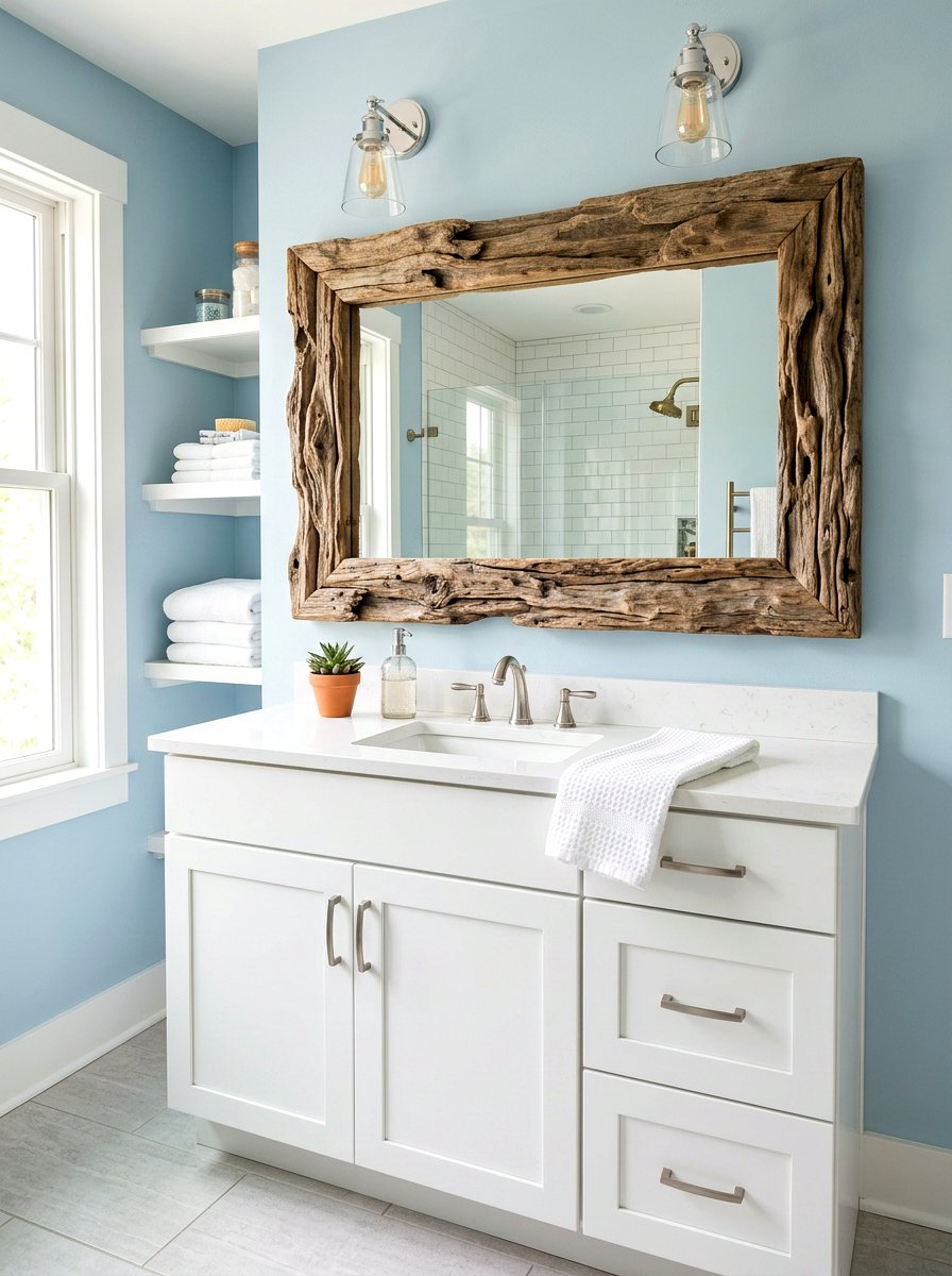 Driftwood Mirror Frame - 30 seaside bathroom ideas
