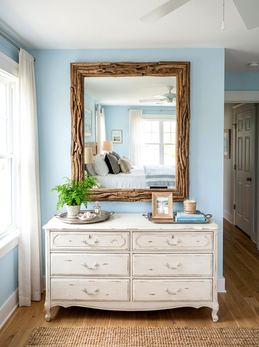 Driftwood Mirror - 30 coastal grandmother bedroom ideas
