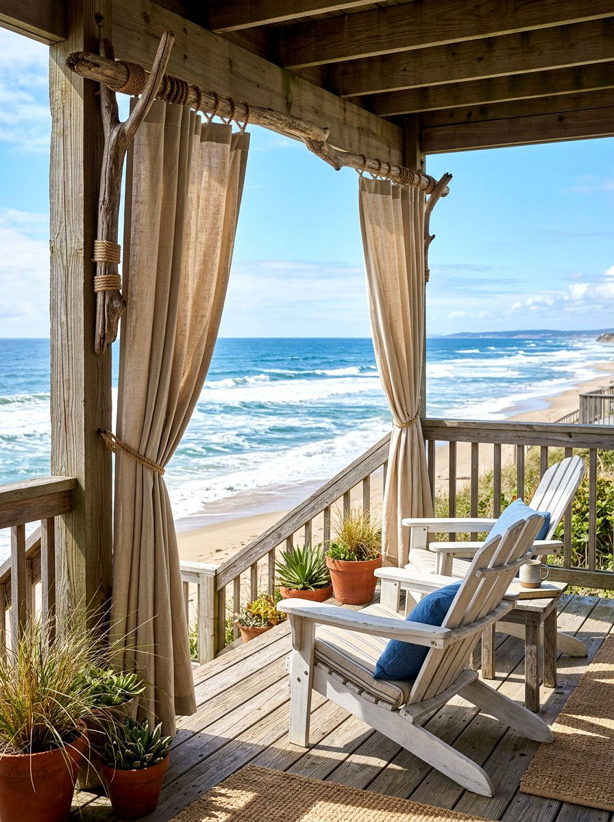 Driftwood Outdoor Curtain Rod - 30 outdoor curtain rod ideas