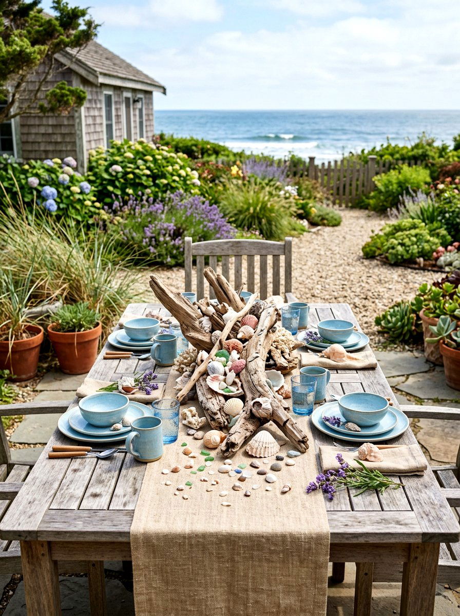 Driftwood Shell Decor - 30 pool party tablescape ideas