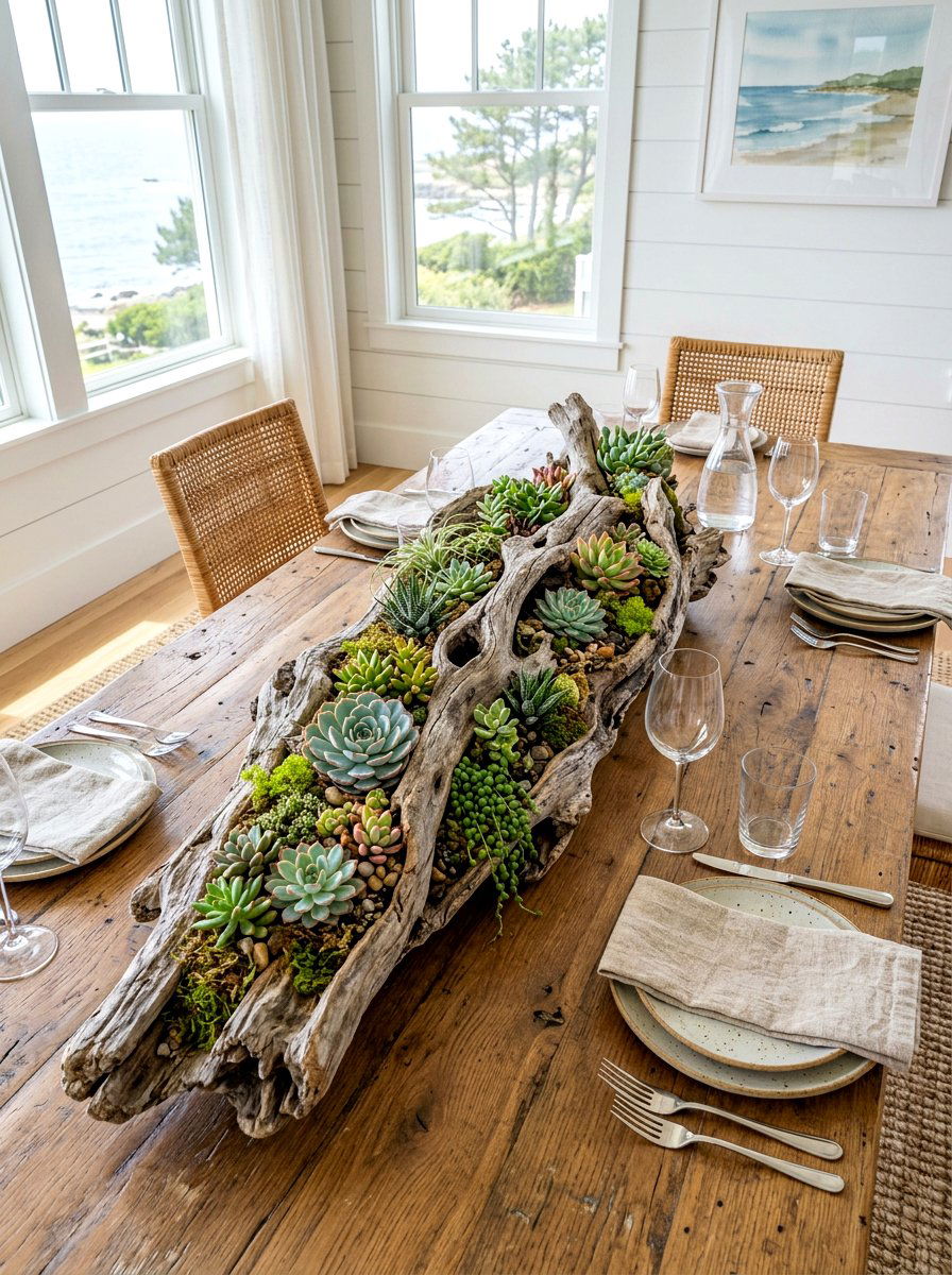 Driftwood Succulent Centerpiece - 30 succulent garden ideas