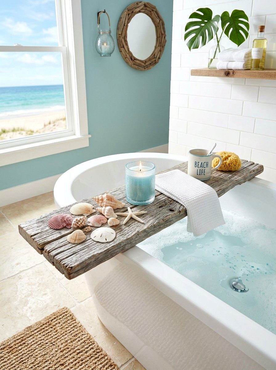 Driftwood Tub Tray - 30 bath tray spa ideas