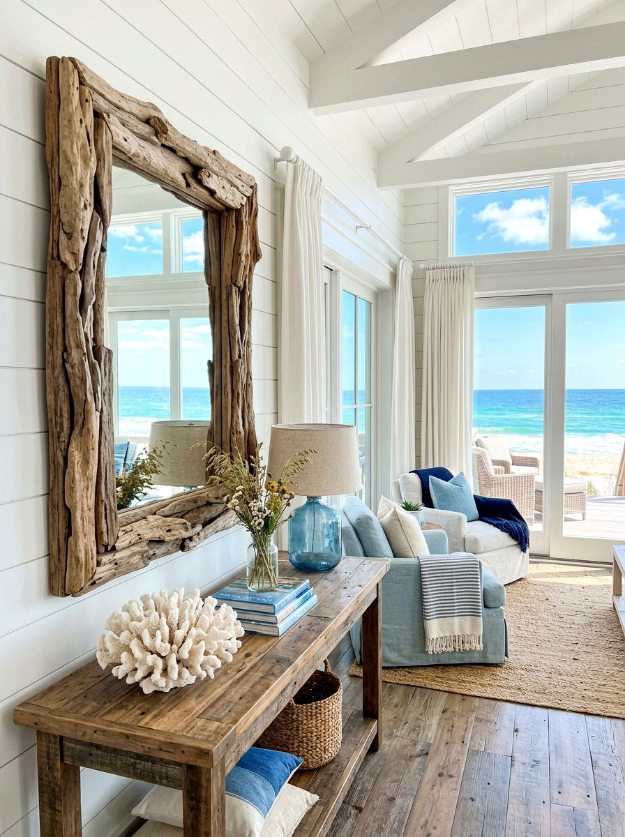 Driftwood Wall Mirror - 30 mantel mirror ideas