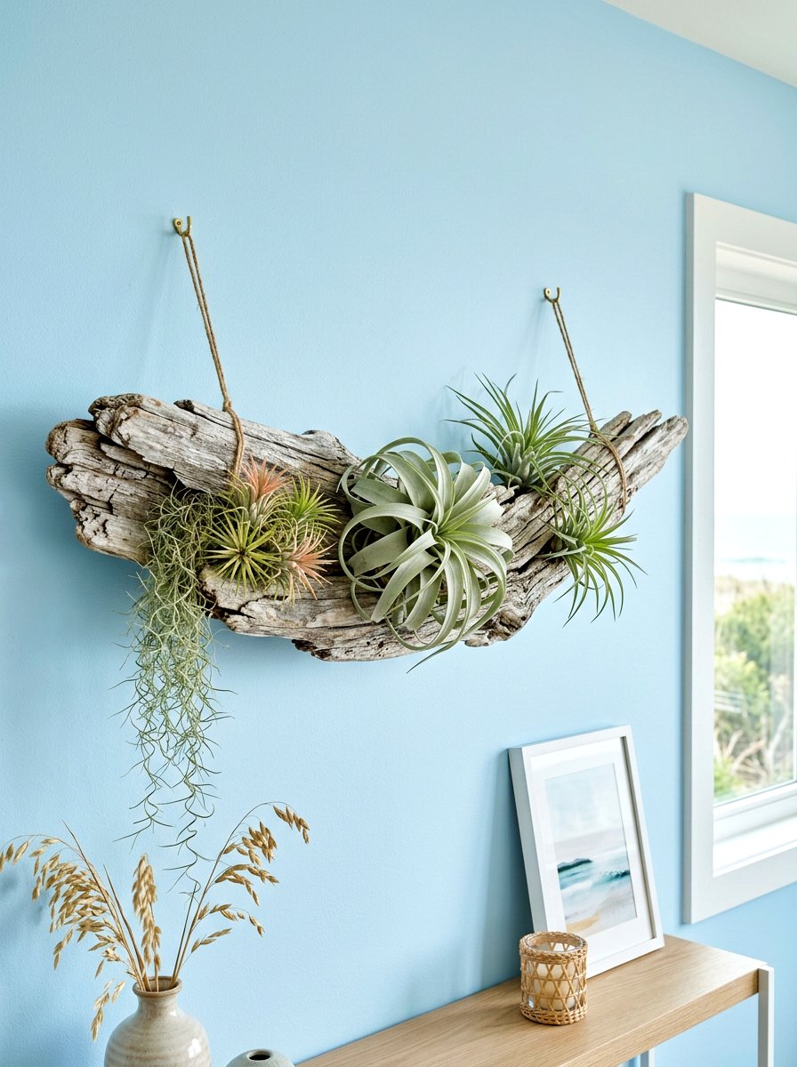 Driftwood air plant - 30 hanging container garden ideas