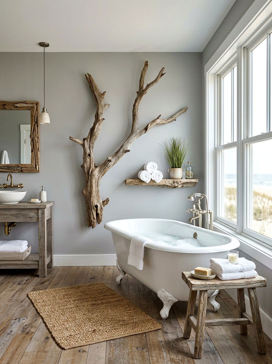 Driftwood bathroom accents - 30 coastal grandmother bathroom ideas