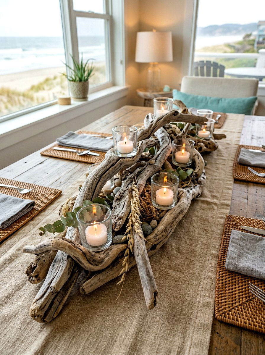 Driftwood center piece - 30 neutral tablescape ideas