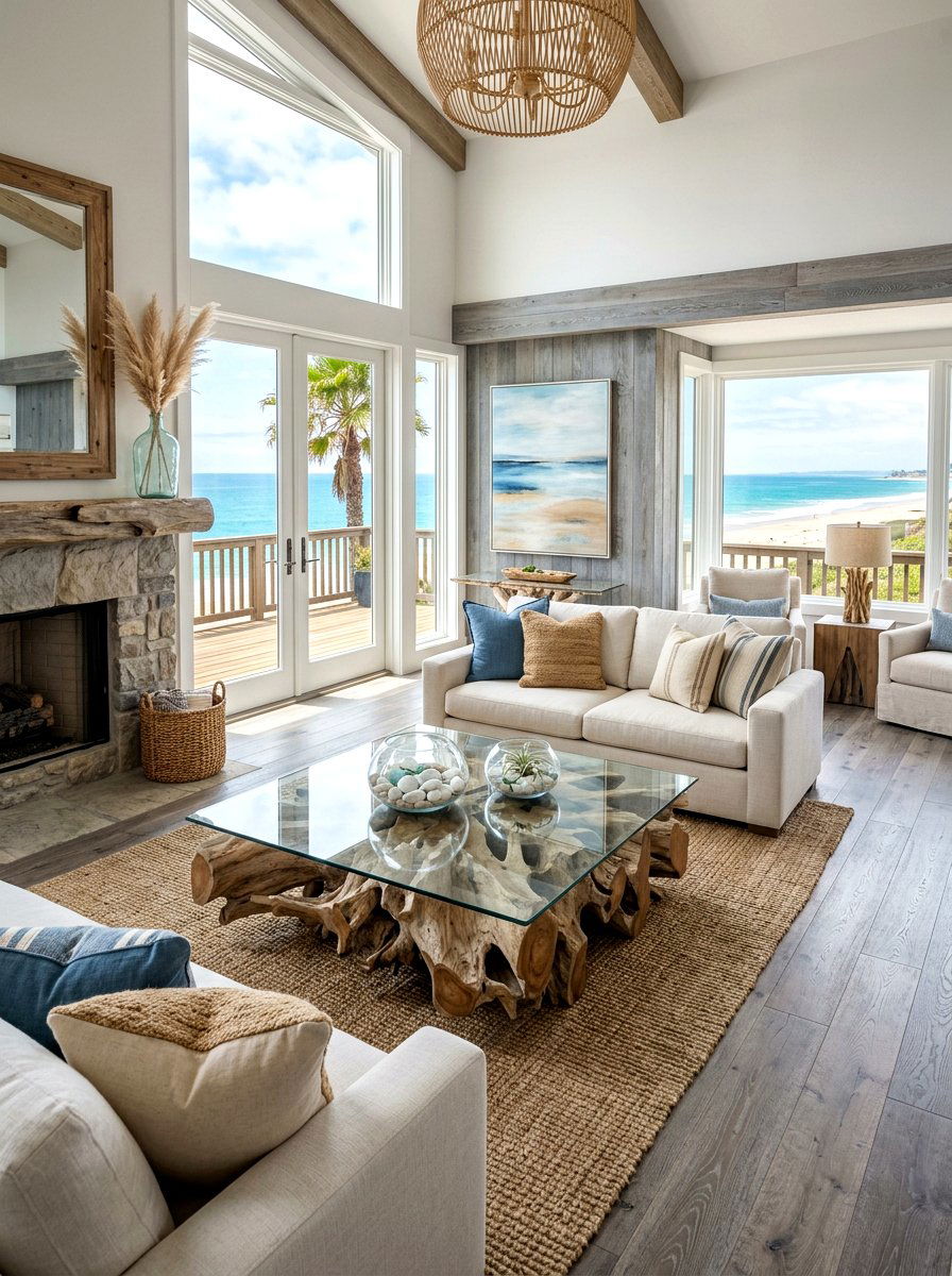 Driftwood coastal living room - 30 coastal living room ideas