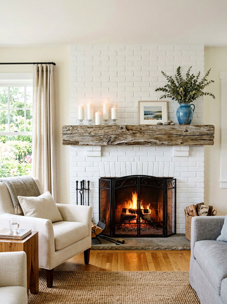 Driftwood fireplace mantel style - 30 coastal grandmother decor ideas