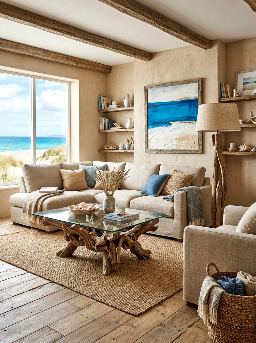 Driftwood furniture living room - 30 coastal summer living room ideas