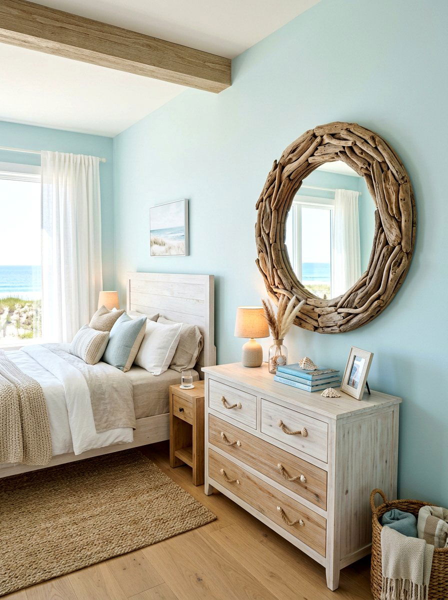 Driftwood mirror bedroom - 30 coastal prep bedroom ideas