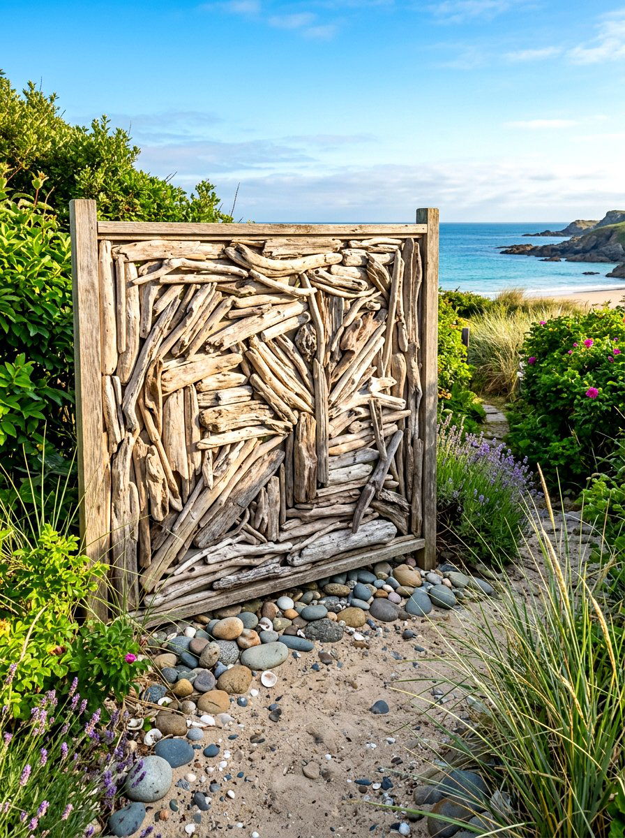 Driftwood privacy screen - 30 outdoor shower privacy ideas