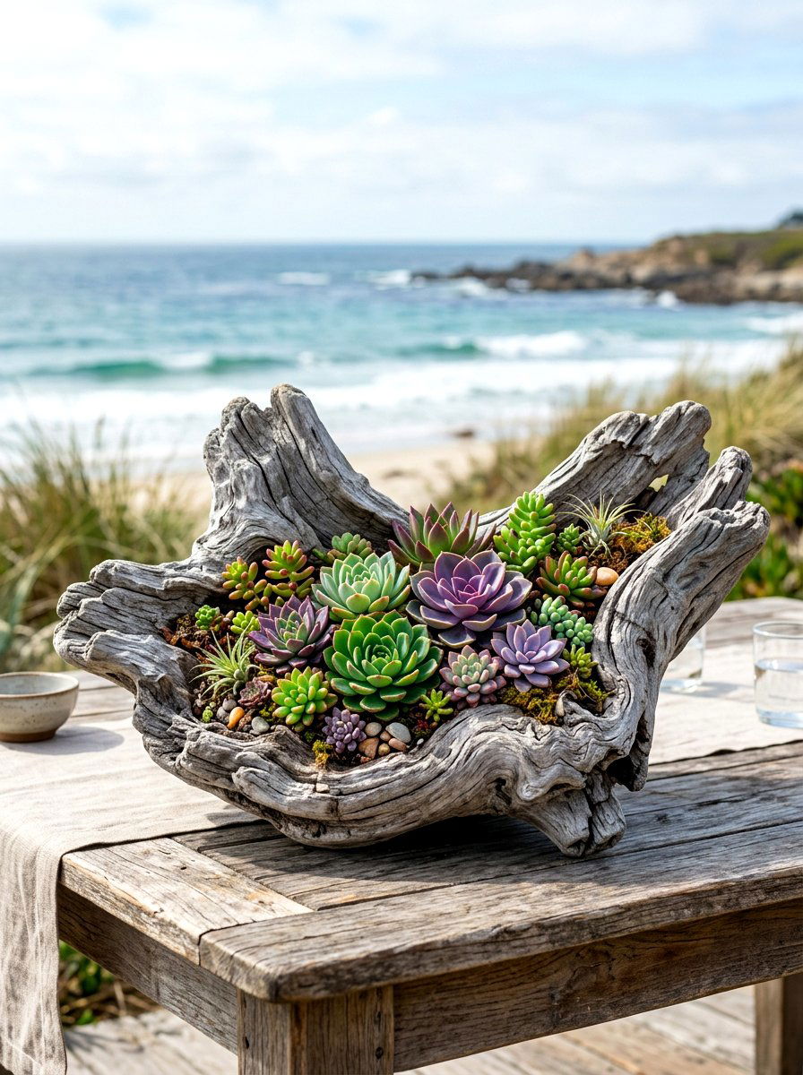 Driftwood succulent planter - 30 garden planter ideas