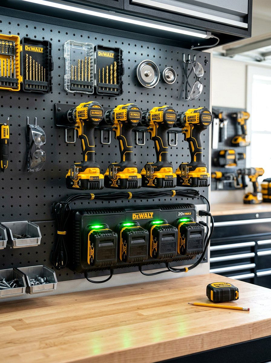Drill Charging Station - 30 garage pegboard ideas