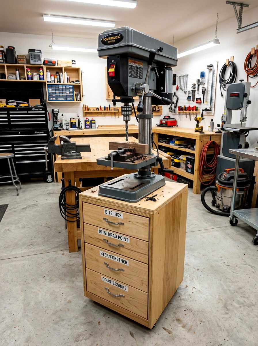 Drill Press Stand - 30 garage workshop ideas