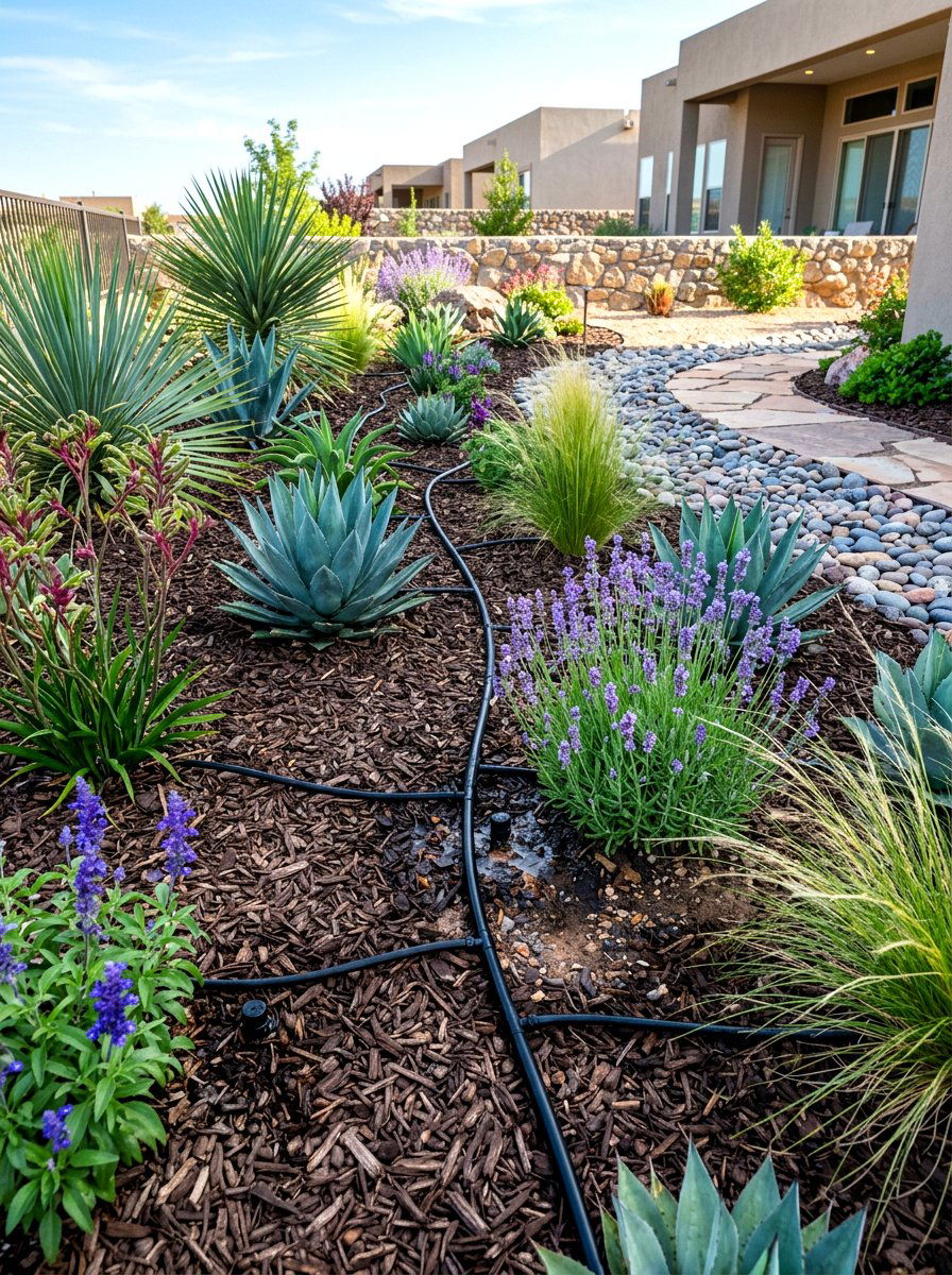 Drip Irrigation System - 30 xeriscape backyard ideas