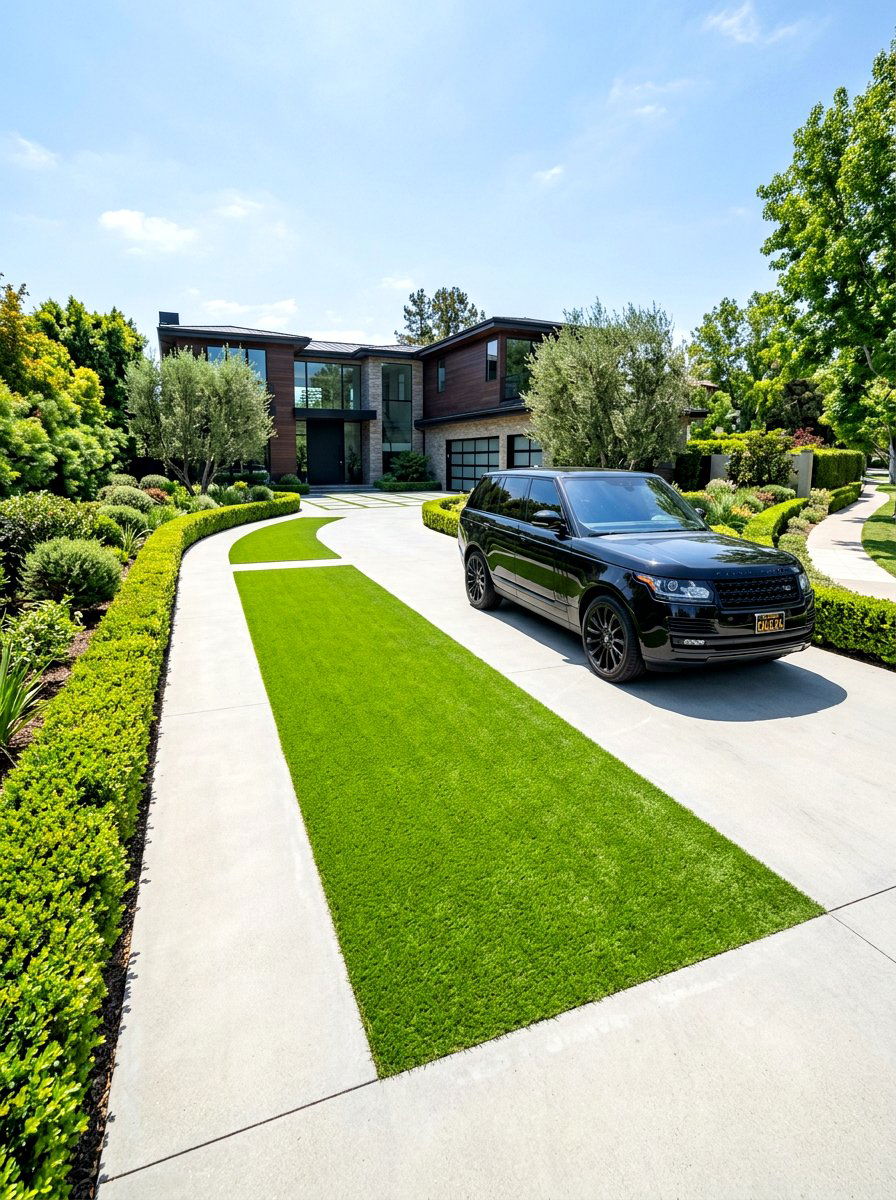 Driveway Grass Ribbon - 30 artificial grass front yard ideas