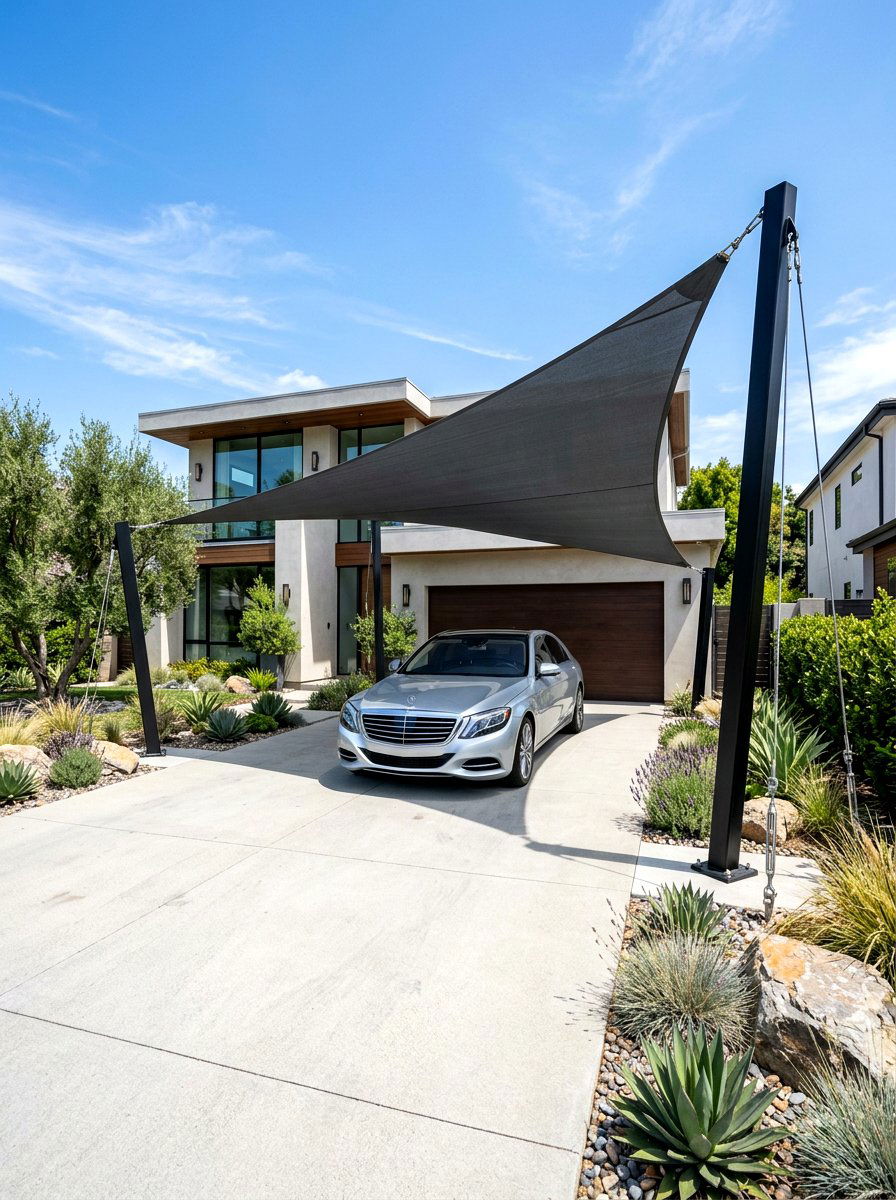 Driveway Sun Shade Canopy - 30 sun sail patio ideas