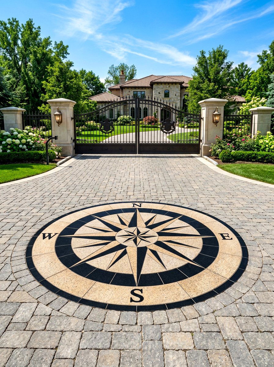 Driveway paver medallion - 30 paver driveway ideas