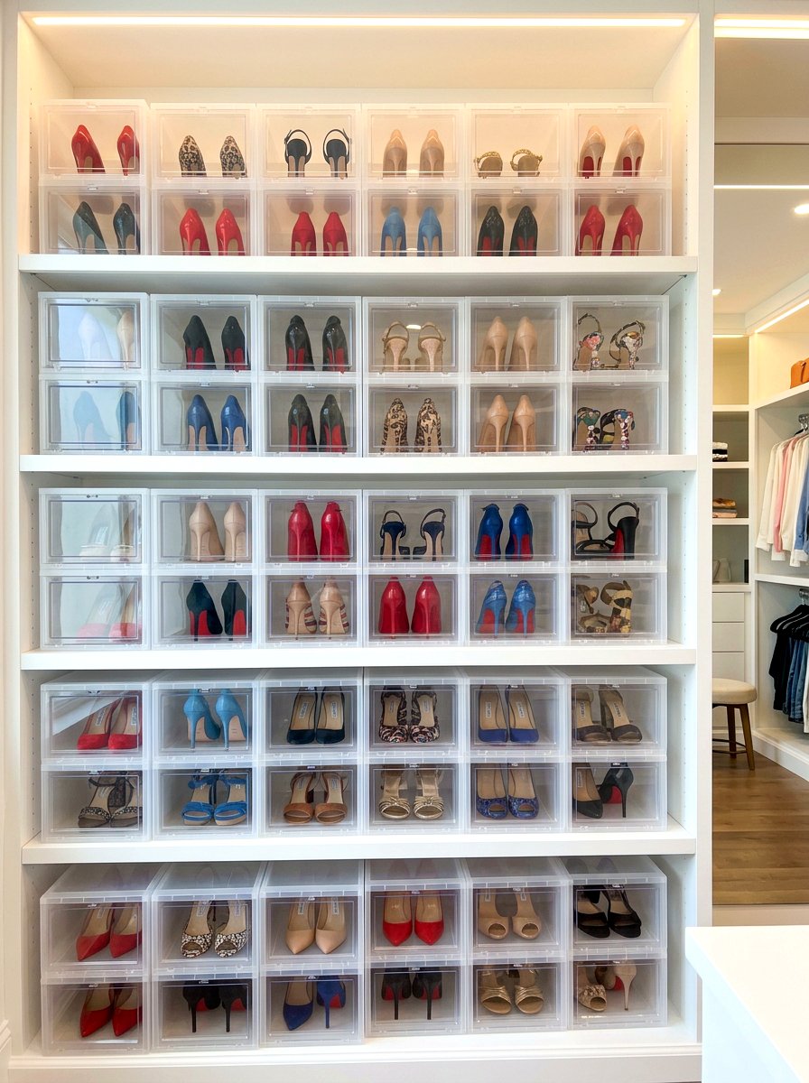 Drop Front Shoe Box - 30 shoe closet ideas