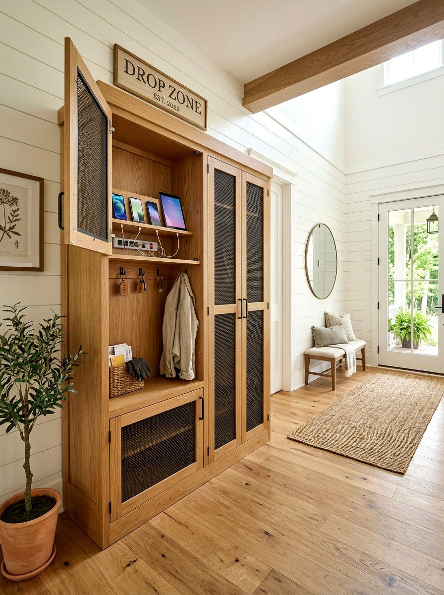 Drop Zone Cabinet Ventilation - 30 charging station entryway ideas