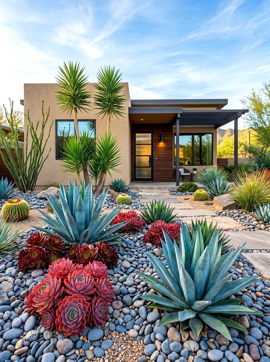 Drought Tolerant Bungalow Succulent Xeriscape - 30 bungalow front yard ideas
