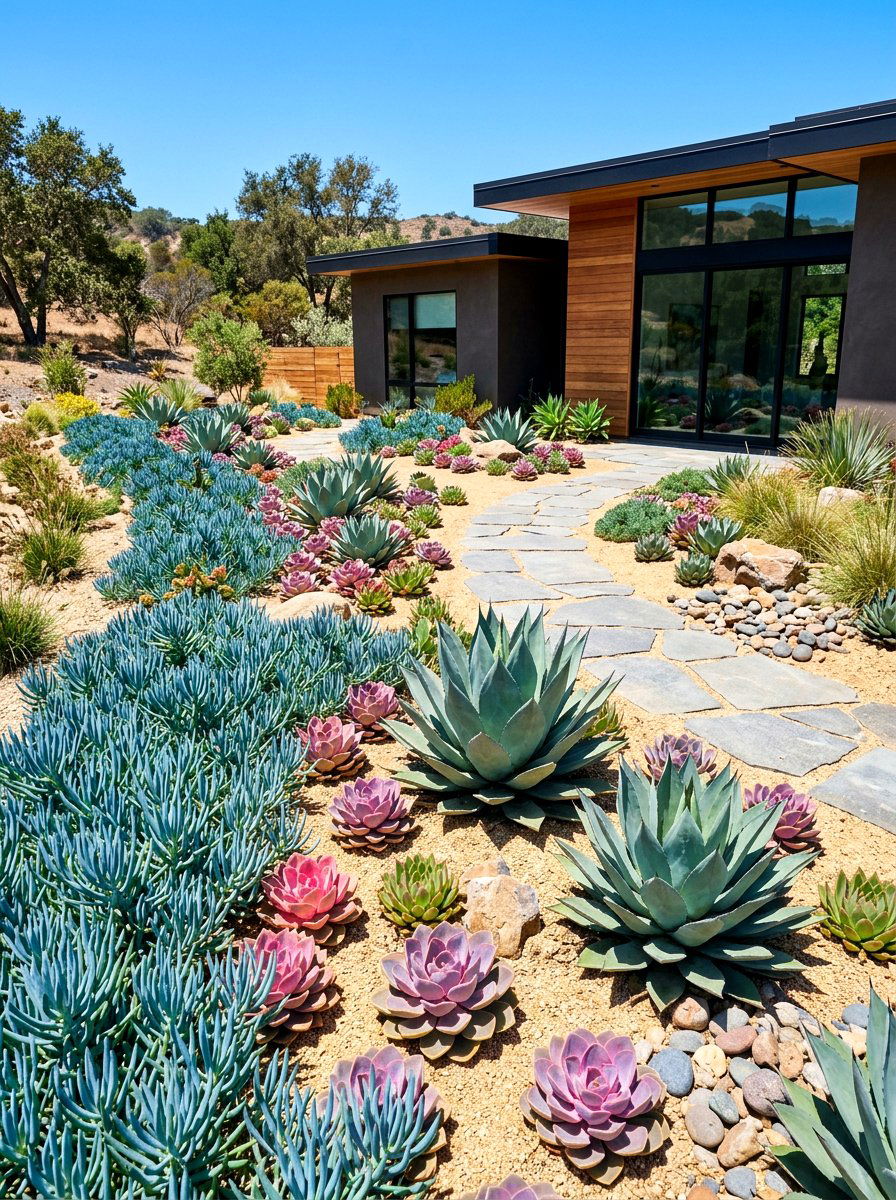 Drought Tolerant Succulent Landscape - 30 corner lot landscaping ideas