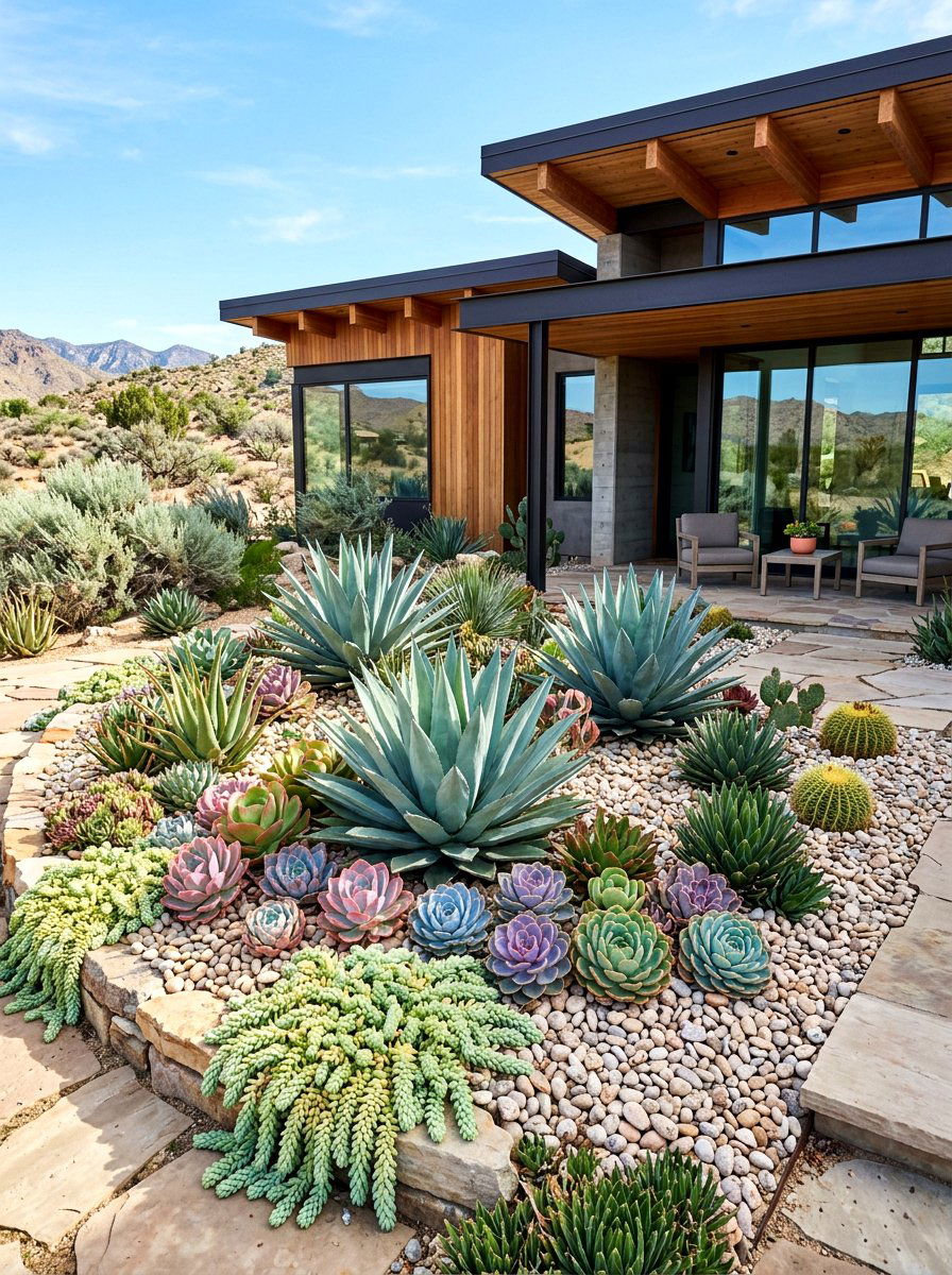 Drought tolerant succulent garden - 30 front yard makeover ideas