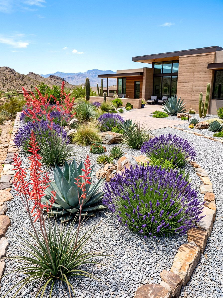 Drought tolerant xeriscape bed - 30 flower bed layout ideas