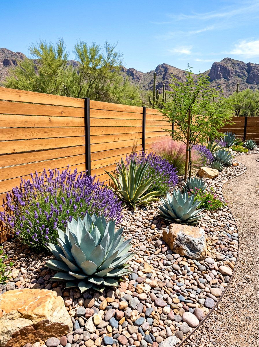 Drought tolerant xeriscape border - 30 border planting ideas along fence
