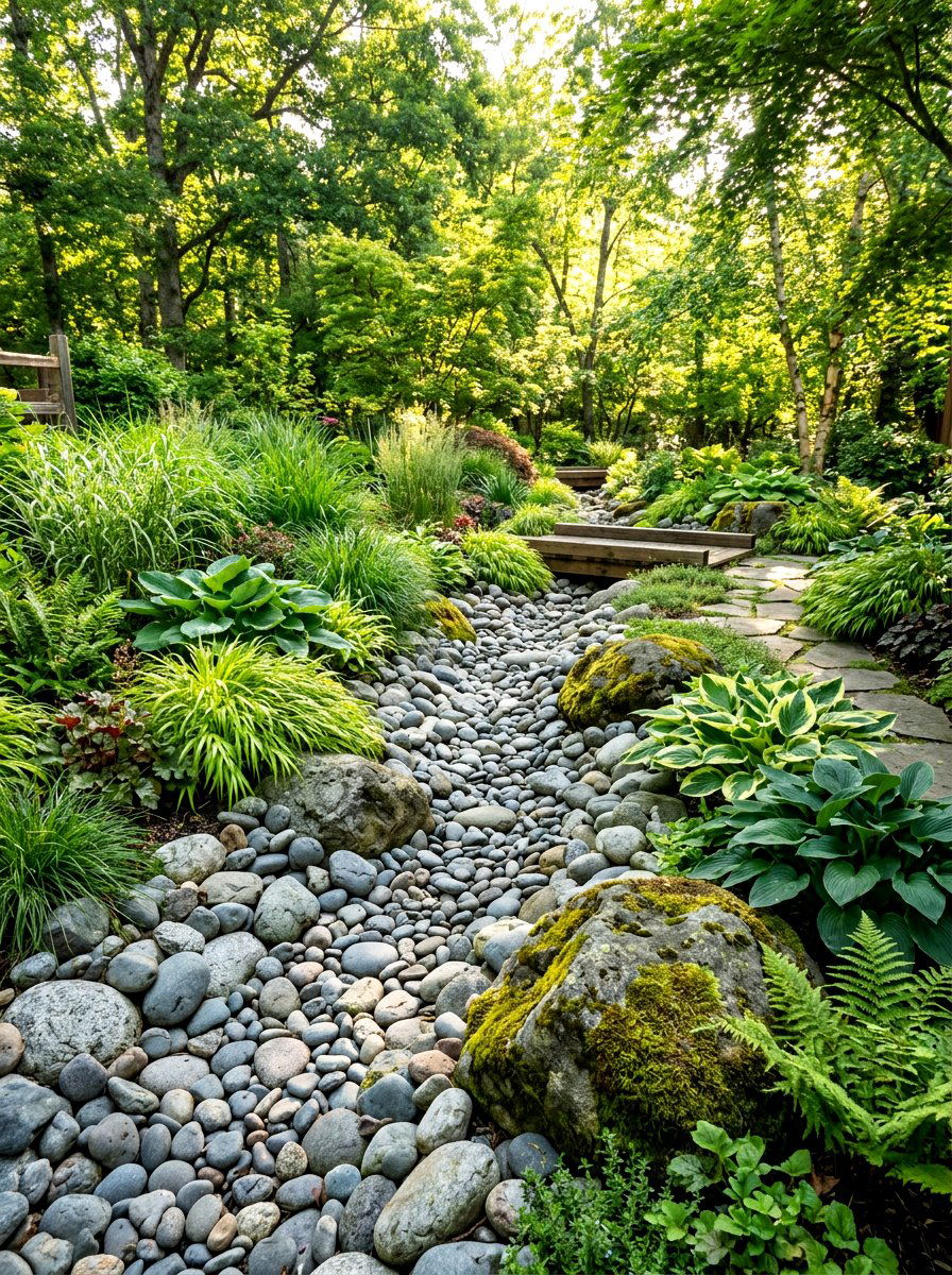Dry Creek Bed - 30 river rock landscaping ideas