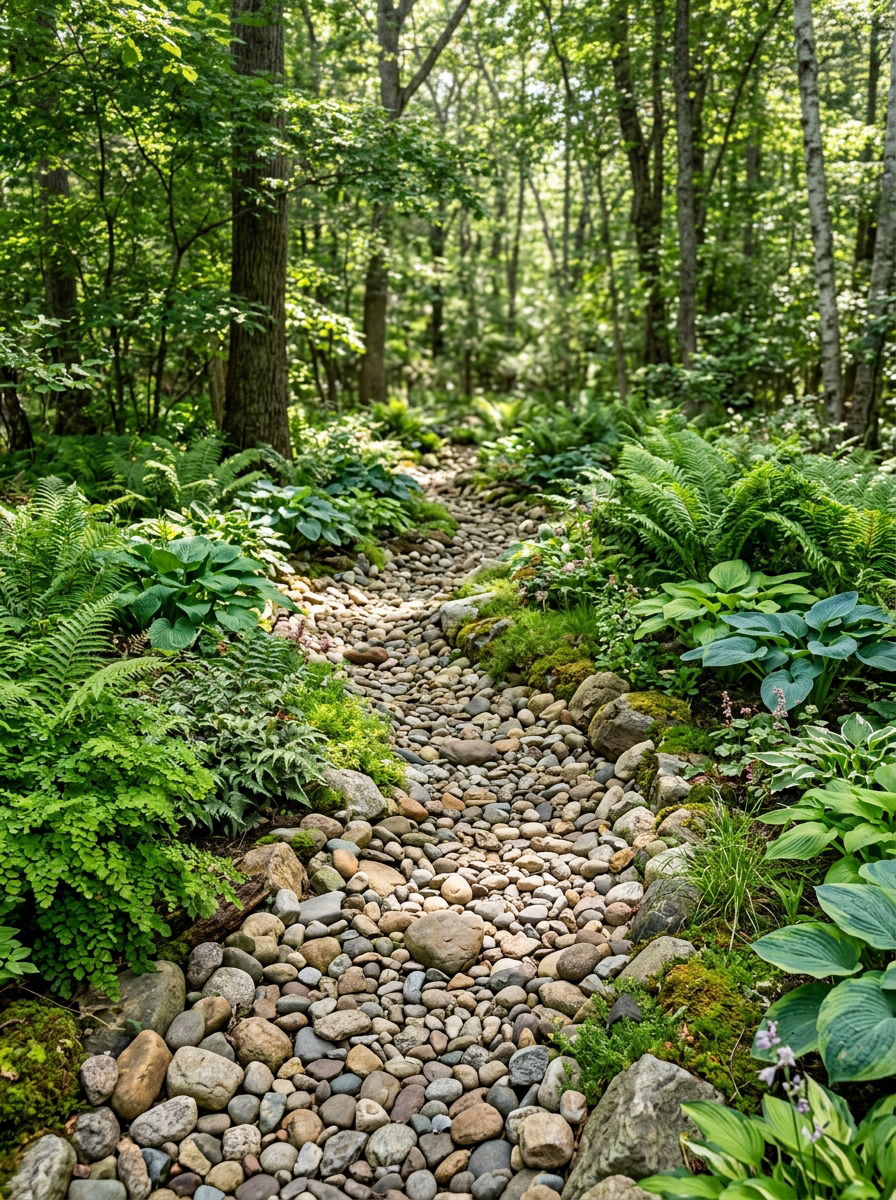 Dry Creek Bed - 30 rock flower bed ideas