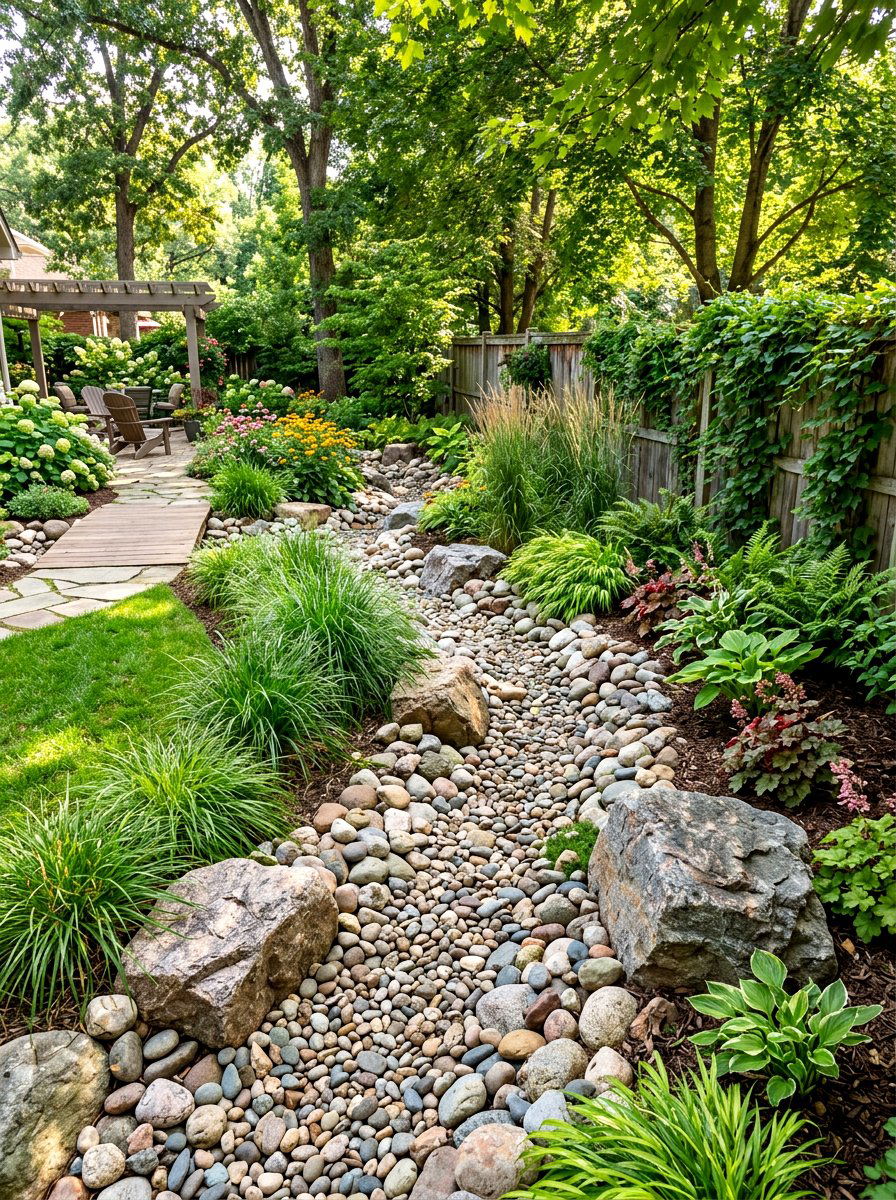 Dry Creek Bed - 30 woodland backyard landscaping ideas